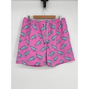 Member's Mark Mens Resort Swim Trunks Pink Alligator Print Sz L